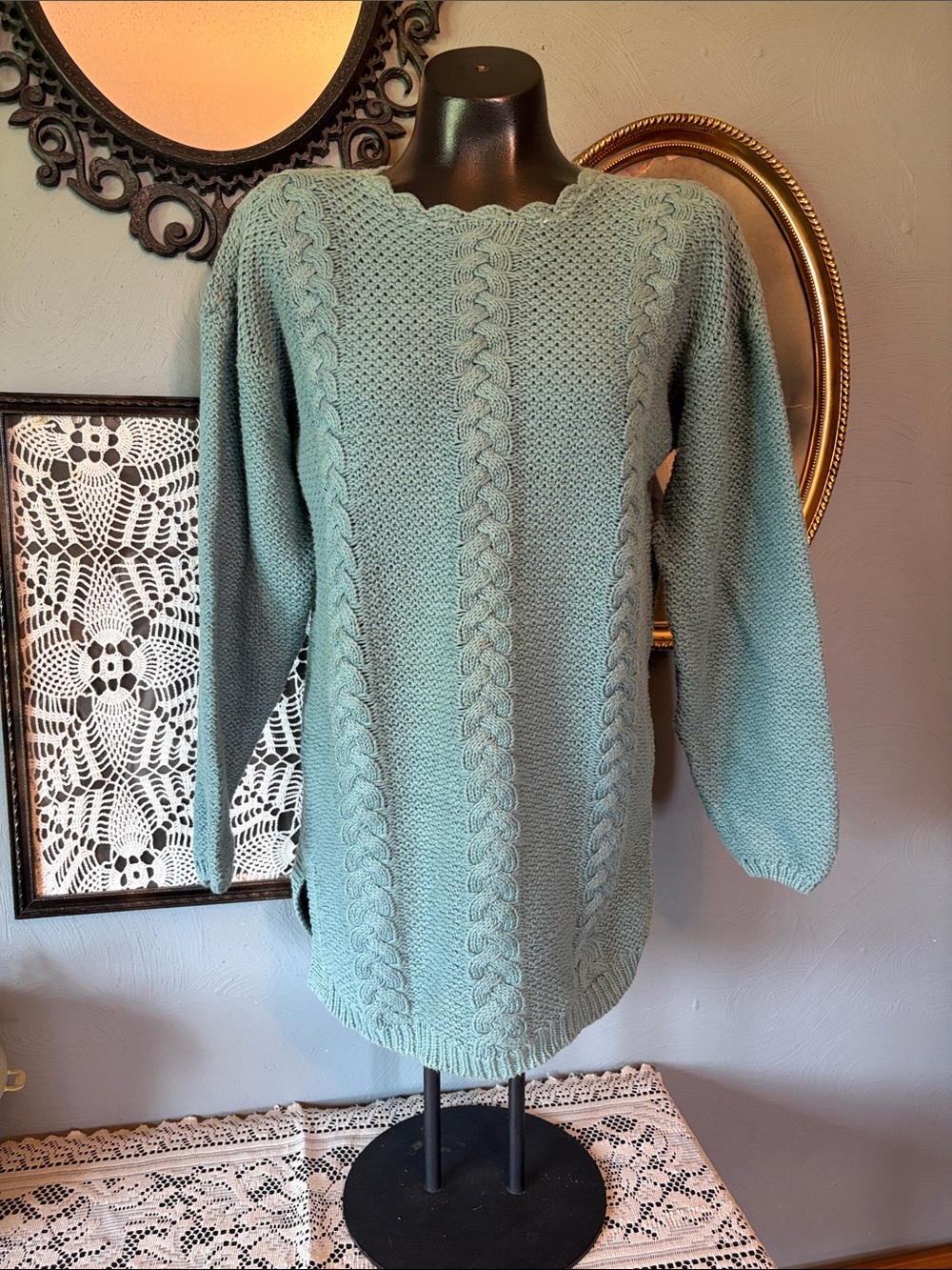Classic 1990’s Maggie Lawrence Cable Knit Pullover Sweater - Sage Green
